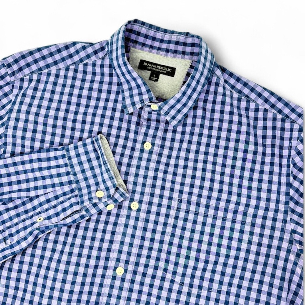 Banana Republic‎ Mens L Slim Fit Gingham Check Long Sleeve Button Down Shirt